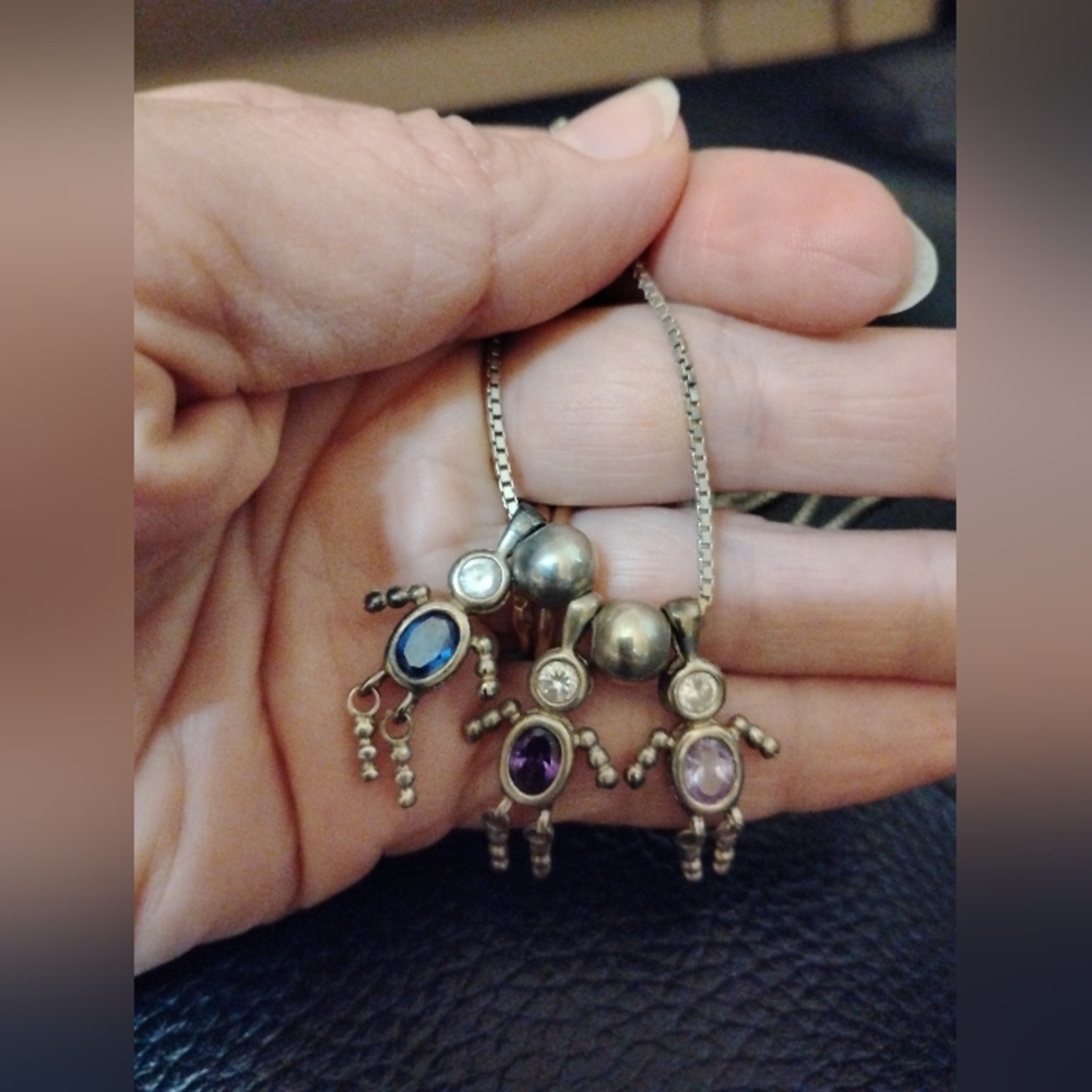 Silver 925 Italy Necklace Blue & Purple Crystals Apatite GemStones FigureCharms